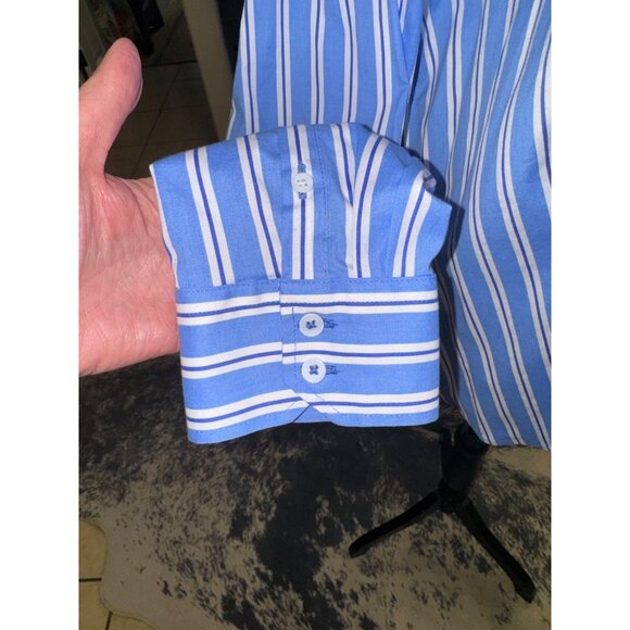 Talbots Non-Iron Blue White Striped Long-Sleeve Button-Up Shirt 14 Office Siren - Picture 9 of 9